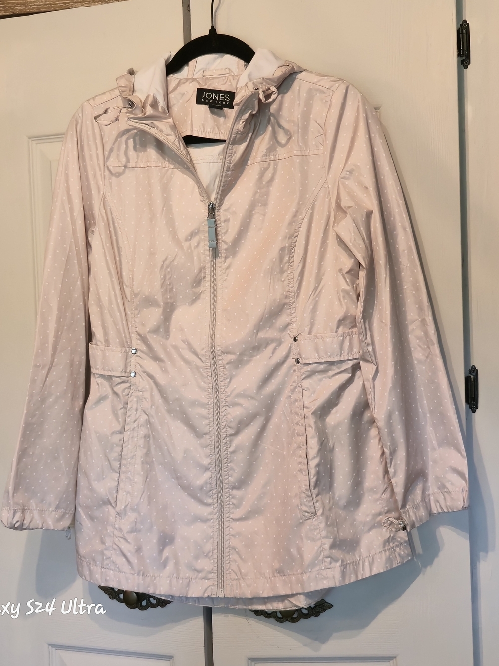 Jones New York Cream Jacket With White Polka Dot Hooded Rain‎ Coat